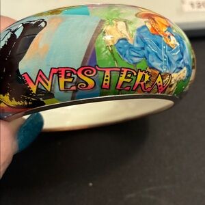Western Cowgirl Graphic Enamel Bangle Bracelet in Multicolor
